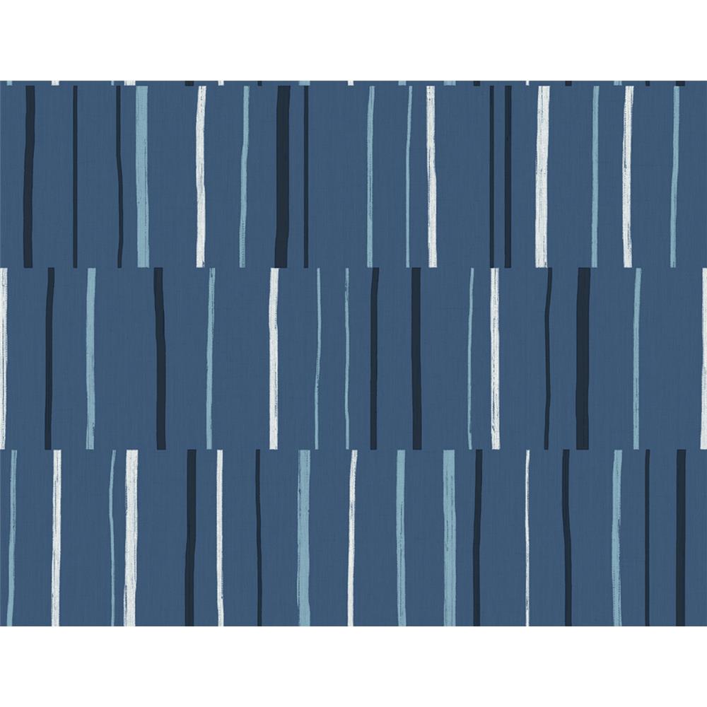 Seabrook Designs LW51202 Living with Art Block Lines Wallpaper in Blueberry, Midnight, and Blue Skies