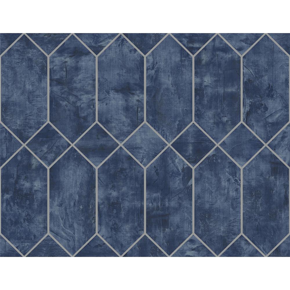 Seabrook Designs LW51602 Living with Art Geo Faux Wallpaper in Denim Blue and Metallic Silver