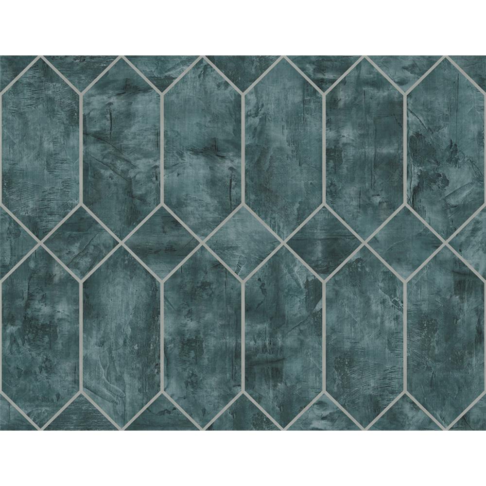 Seabrook Designs LW51604 Living with Art Geo Faux Wallpaper in Emerald and Metallic Silver
