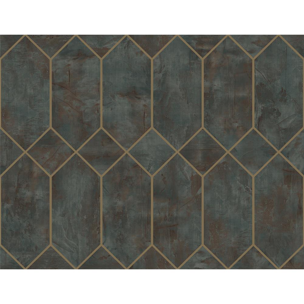 Seabrook Designs LW51606 Living with Art Geo Faux Wallpaper in Rust, Forest Green, and Metallic Gold