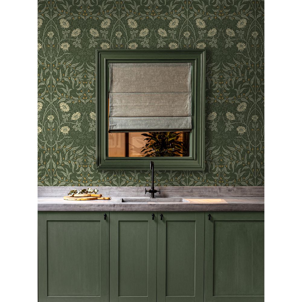 Seabrook Wallpaper Stenciled Floral Prepasted Wallpaper in Evergreen