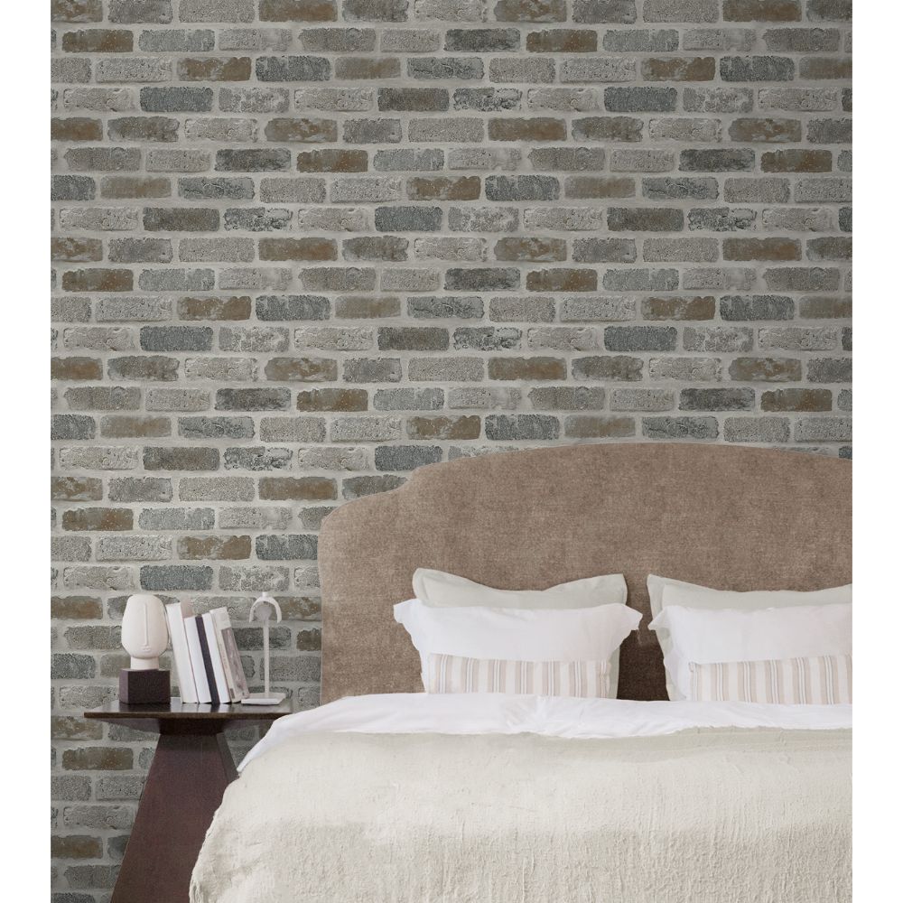 Seabrook Wallpaper Washed Faux Brick Prepasted Wallpaper in Neutral