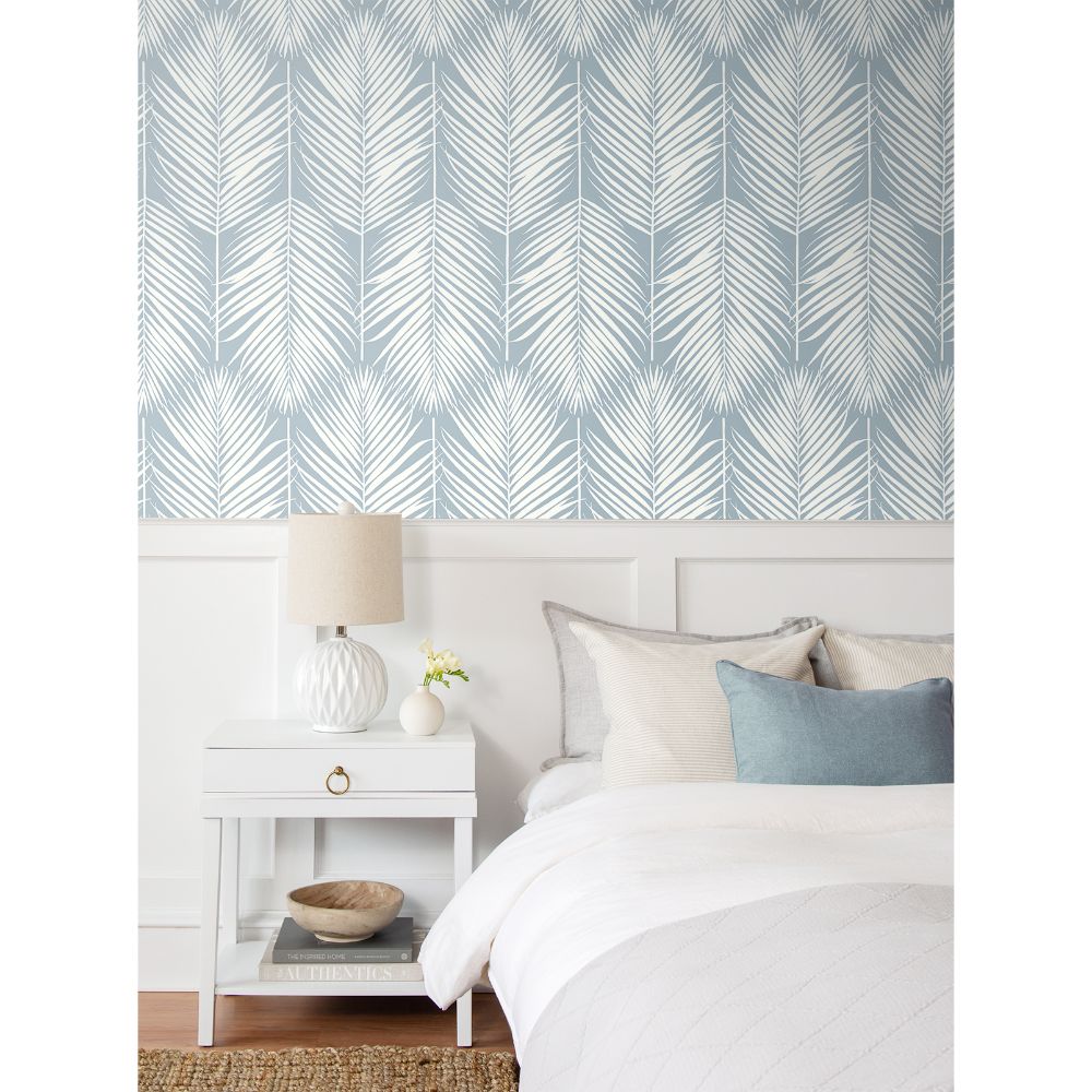 Seabrook Wallpaper Palm Silhouette Prepasted Wallpaper in Light Blue