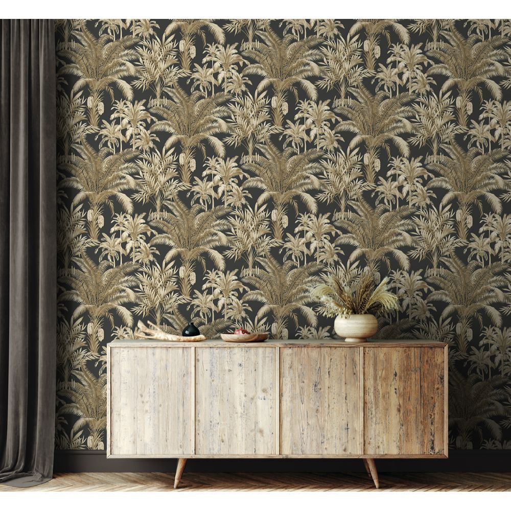 Seabrook Wallpaper PR12100 Tropical Palm Beach Prepasted Wallpaper in Ironwork & Taupe