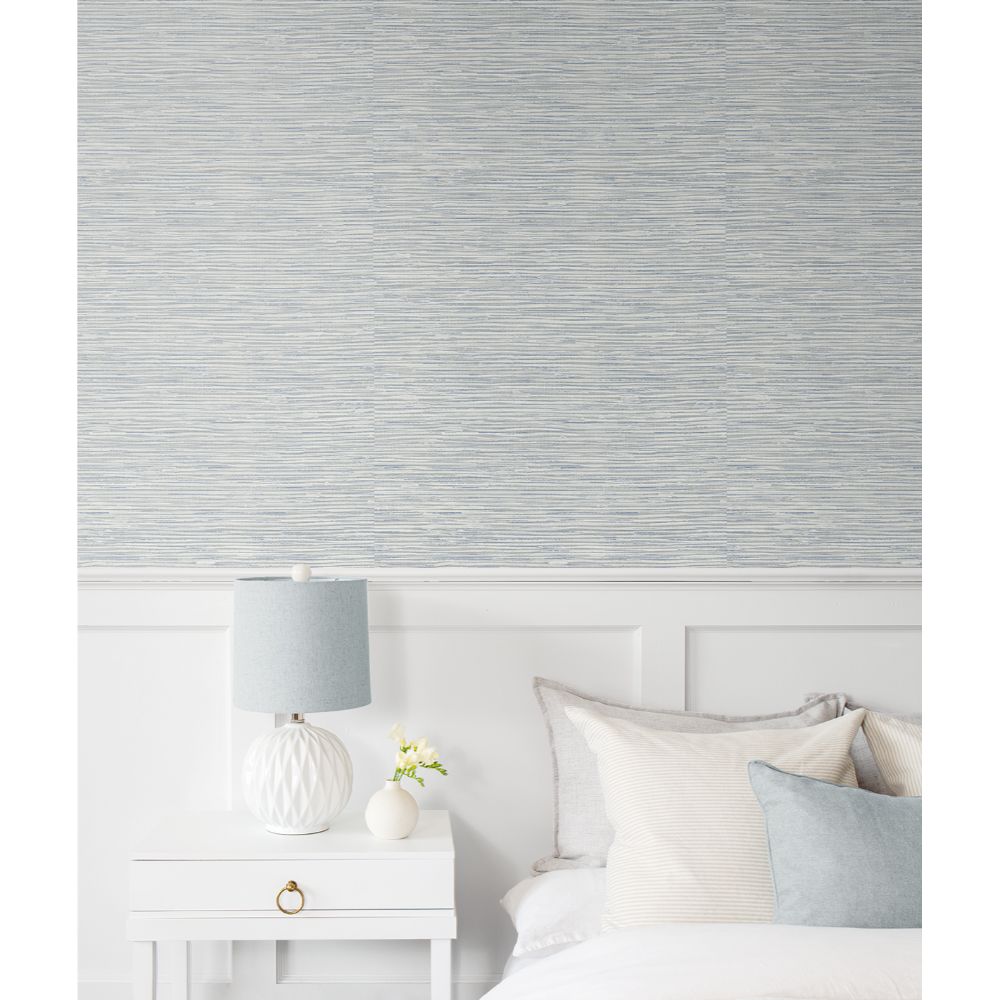 Seabrook Wallpaper PR12308 Southport Faux Grasscloth Prepasted Wallpaper in Dove Grey & Bluestone