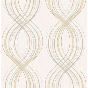 Seabrook RL60205 SEABROOK DESIGNS-RETRO LIVING JEANNIE Wallpaper in Gray/ Metallic Gold/ Off White