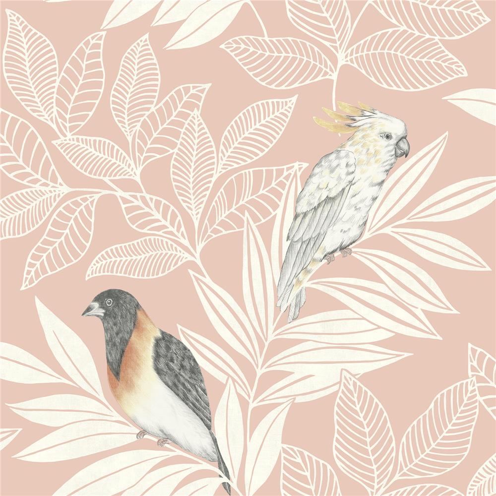 Seabrook Designs RY30101 Boho Rhapsody Paradise Island Birds Wallpaper in Pink Sunset and Ivory
