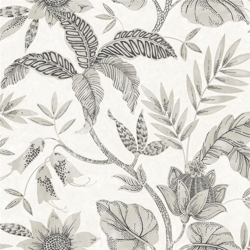 Seabrook Designs RY30205 Boho Rhapsody Rainforest Leaves Wallpaper in Ivory and Stone