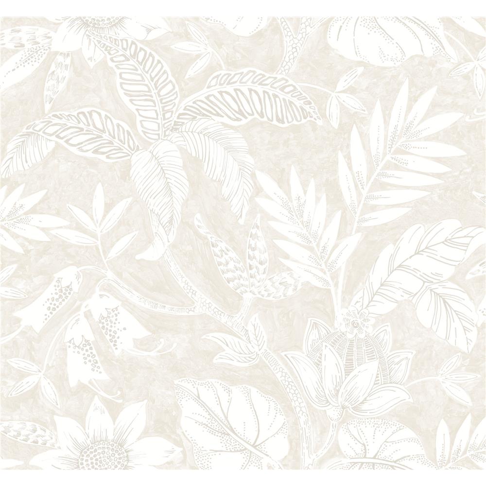 Seabrook Designs RY30210 Boho Rhapsody Rainforest Leaves Wallpaper in Sand Dune and Brushed Taupe