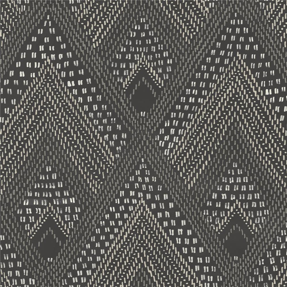 Seabrook Designs RY30500 Boho Rhapsody Panama Boho Diamonds Wallpaper in Black Sands and Charcoal