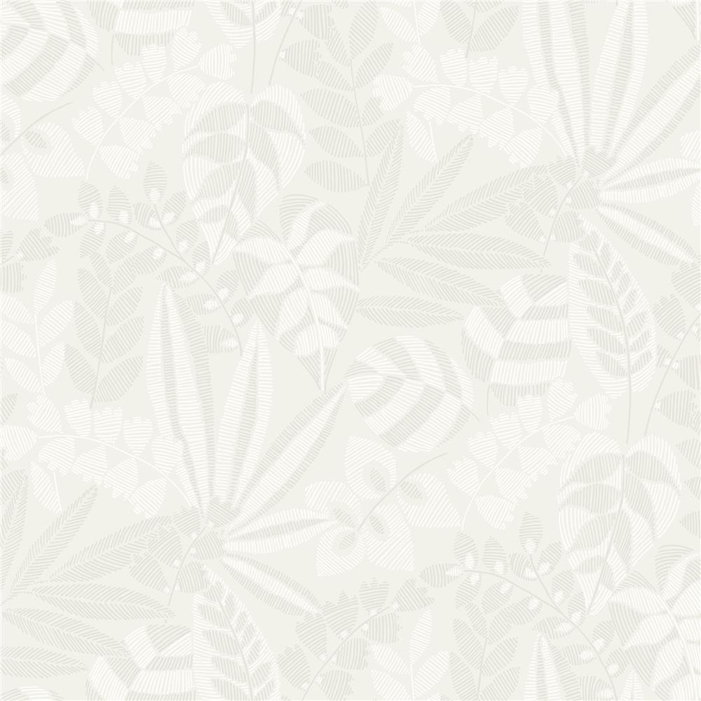 Seabrook Designs RY30600 Boho Rhapsody Botanica Striped Leaves Wallpaper in Gray Mist and Ivory