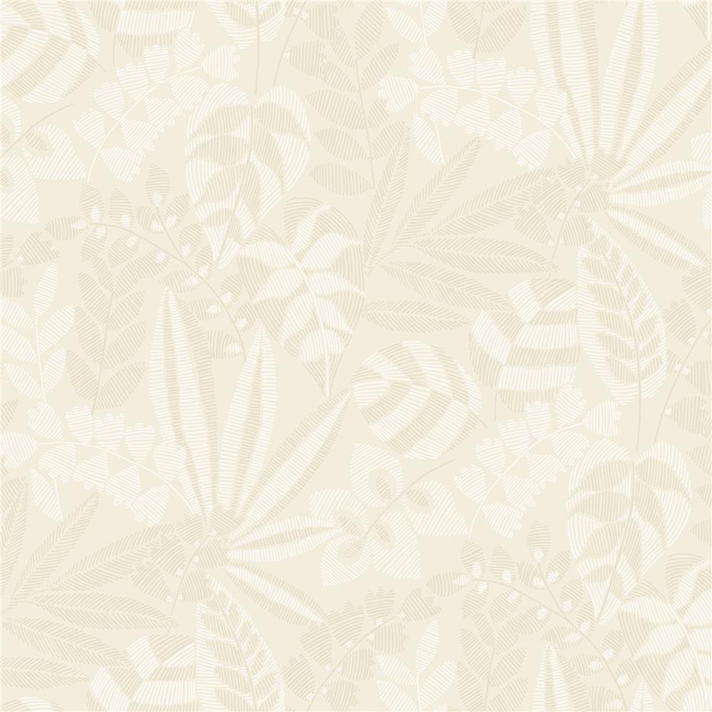 Seabrook Designs RY30603 Boho Rhapsody Botanica Striped Leaves Wallpaper in Sand Dune and Ivory