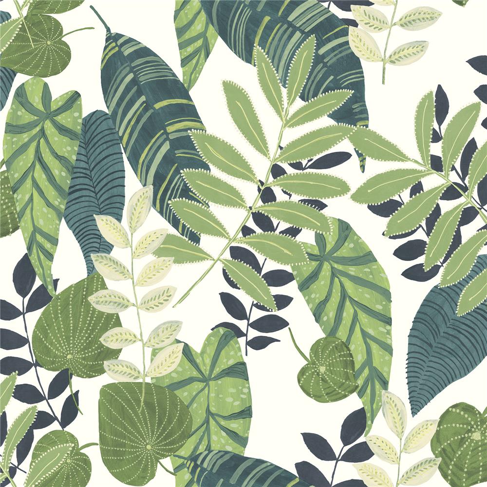 Seabrook Designs RY30904 Boho Rhapsody Tropicana Leaves Wallpaper in Viridian and Dill