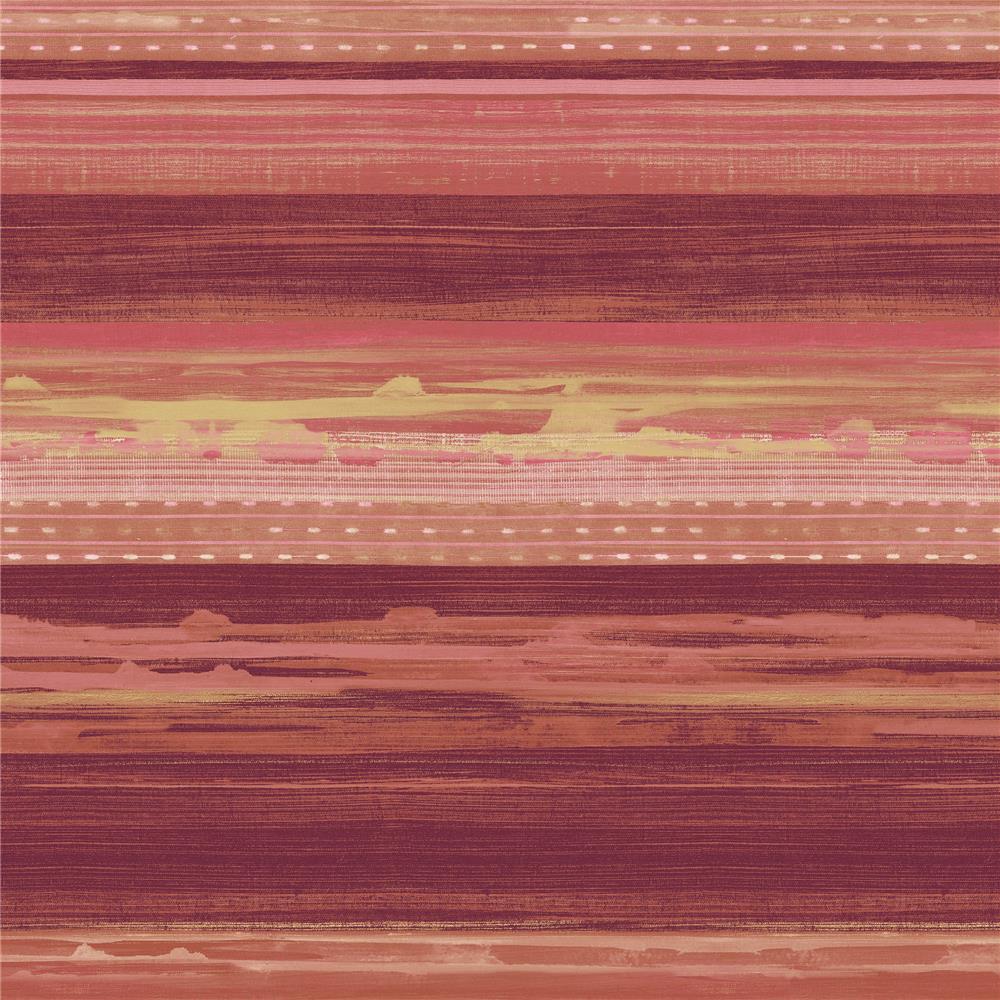 Seabrook Designs RY31301 Boho Rhapsody Horizon Brushed Stripe Wallpaper in Cranberry, Scarlet, and Blonde