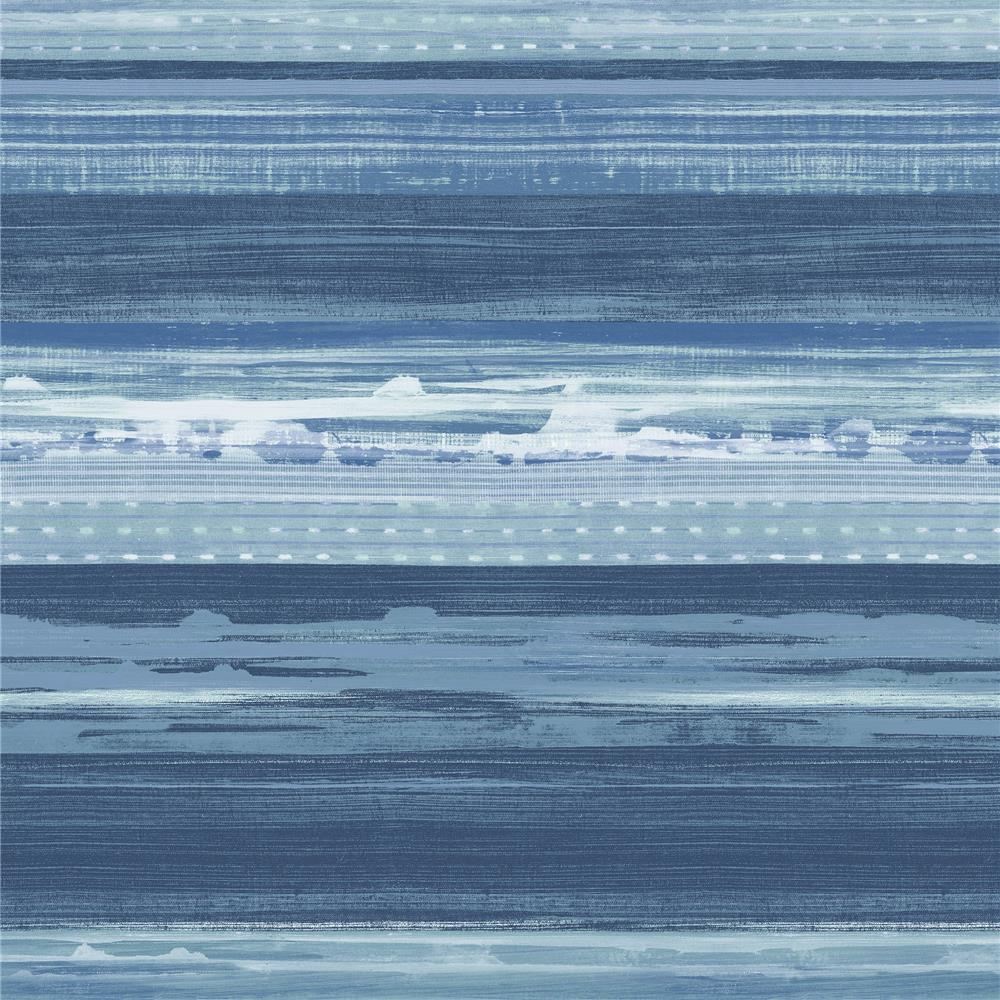 Seabrook Designs RY31302 Boho Rhapsody Horizon Brushed Stripe Wallpaper in Washed Denim and Sky Blue