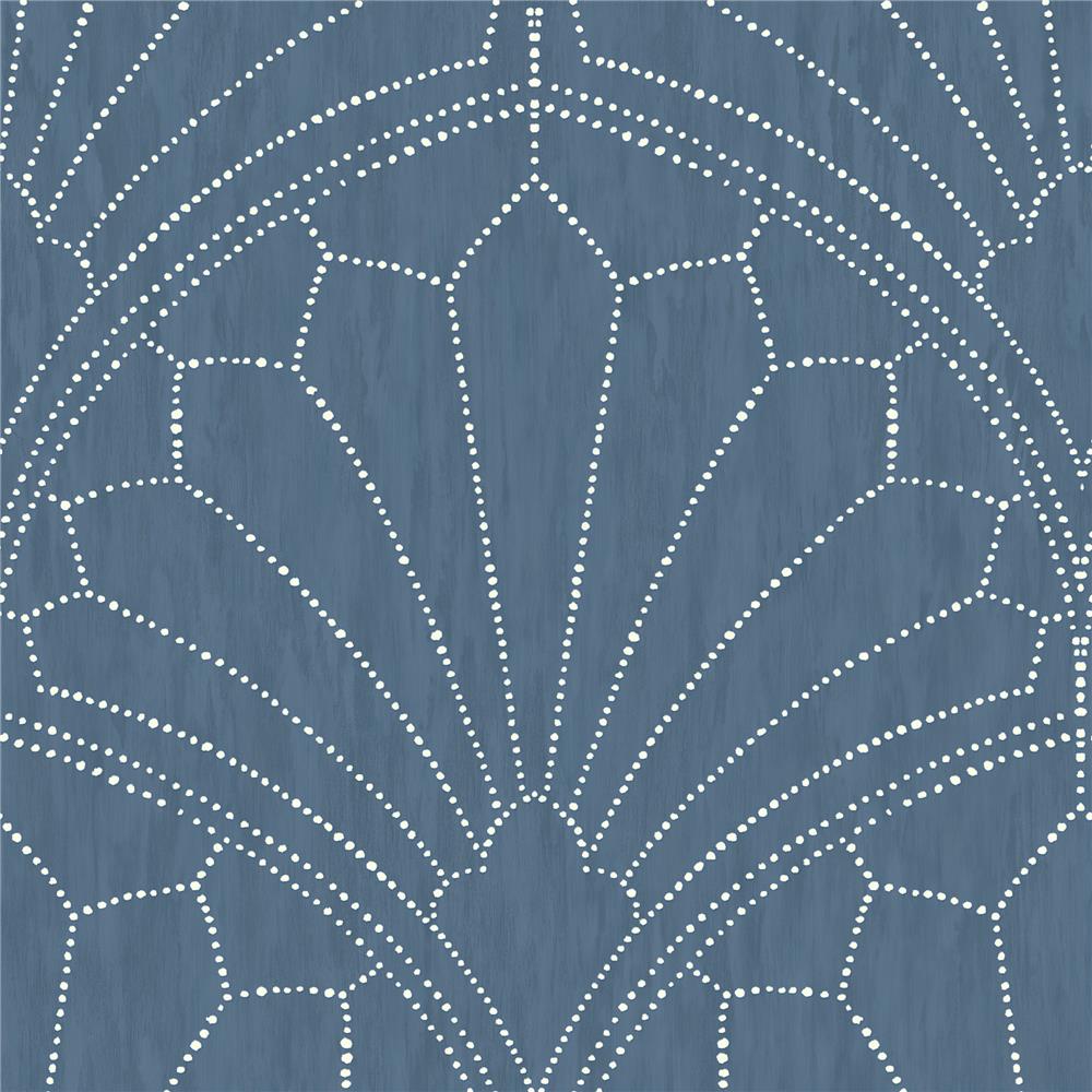Seabrook Designs RY31502 Boho Rhapsody Scallop Medallion Wallpaper in Steel Blue and Ivory