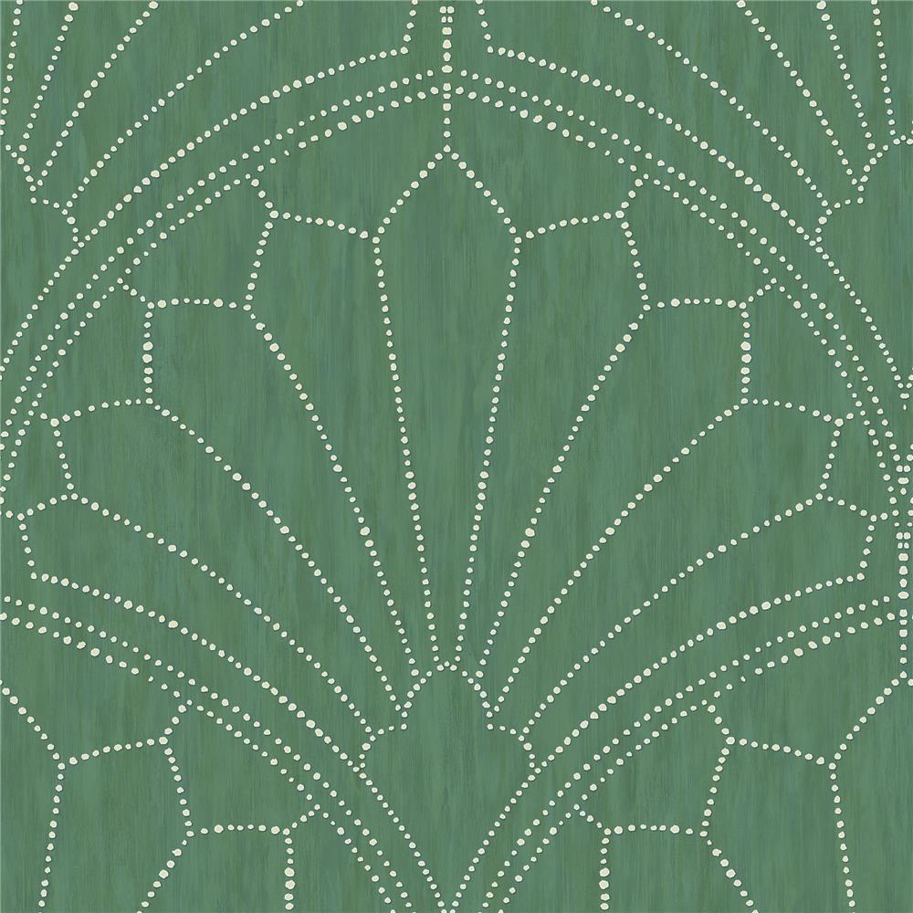 Seabrook Designs RY31504 Boho Rhapsody Scallop Medallion Wallpaper in Jade and Ivory