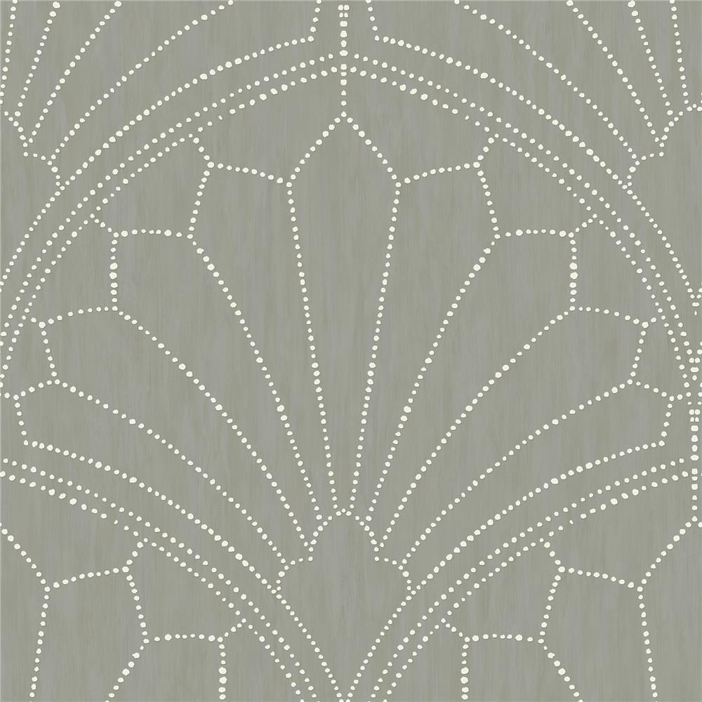 Seabrook Designs RY31515 Boho Rhapsody Scallop Medallion Wallpaper in Cinder Gray and Ivory