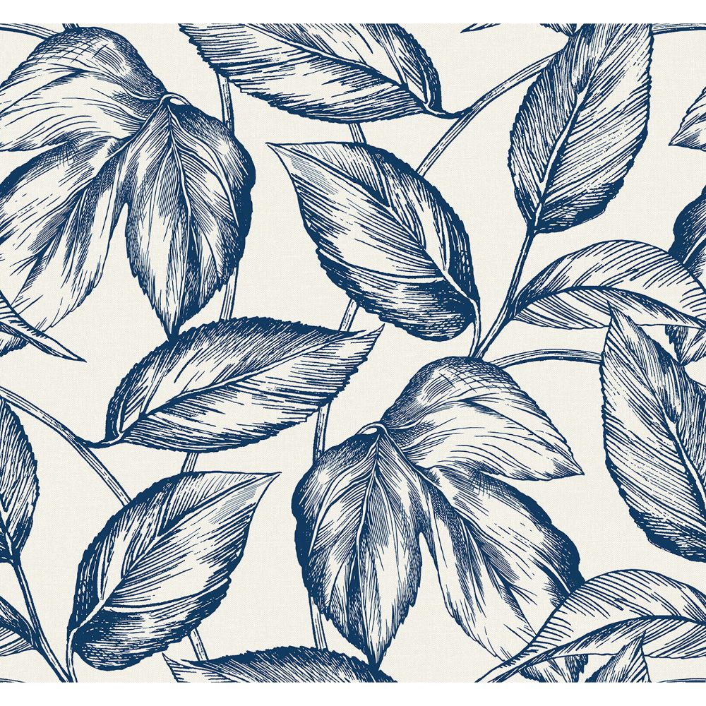 Seabrook Wallpaper SC20002 Beckett Sketched Leaves Wallpaper in Blueberry Hill