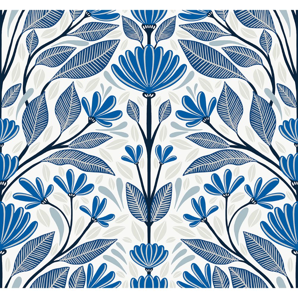Seabrook Wallpaper SC20602 Carmela Folk Floral Wallpaper in True Blue