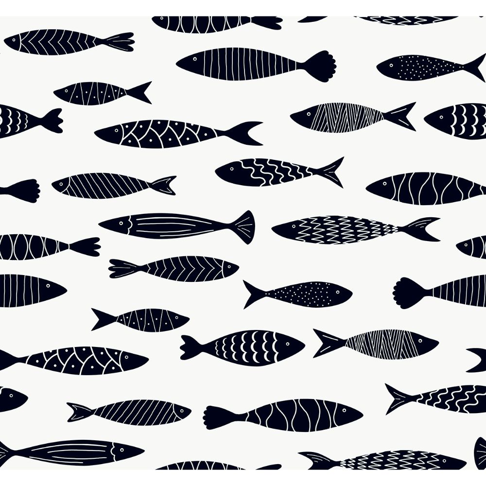 Seabrook Wallpaper SC21500 Bay Fish Wallpaper in Black and White