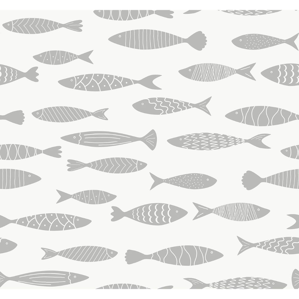 Seabrook Wallpaper SC21508 Bay Fish Wallpaper in Silver Sea