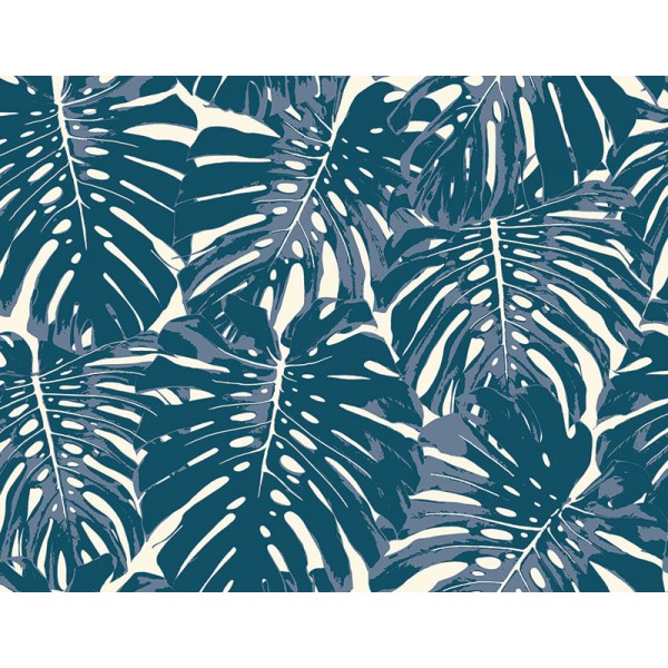 Seabrook Wallpaper TA20002 Leaves/Leaf, Tropical Wallpaper in Blue, White