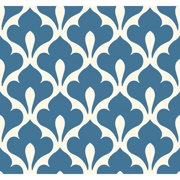 Seabrook Wallpaper TA20802 Fleur de lis, Retro Wallpaper in Blue, White