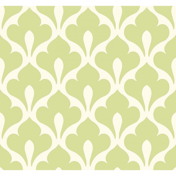 Seabrook Wallpaper TA20804 Fleur de lis, Retro Wallpaper in Green, White