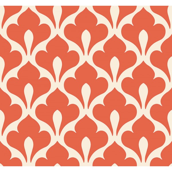 Seabrook Wallpaper TA20806 Fleur de lis, Retro Wallpaper in Orange/Rust