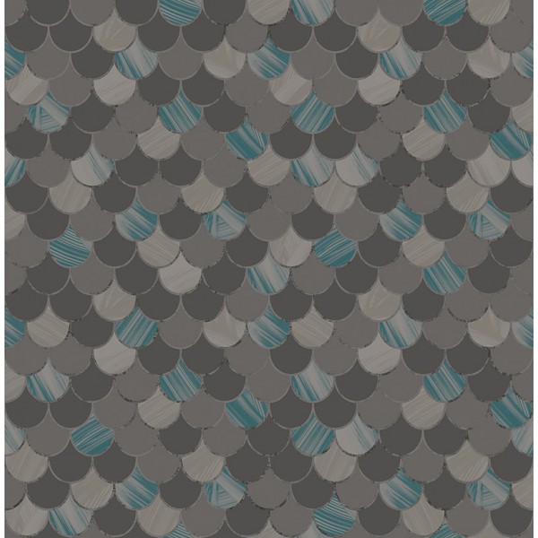 Seabrook Wallpaper TA20900 Fish Scales, Scallop Wallpaper in Black, Blue, Gray, Metallic Silver
