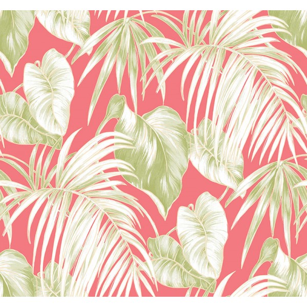 Seabrook Wallpaper TA21601 Leaves/Leaf, Tropical Wallpaper in Green, Pink, White