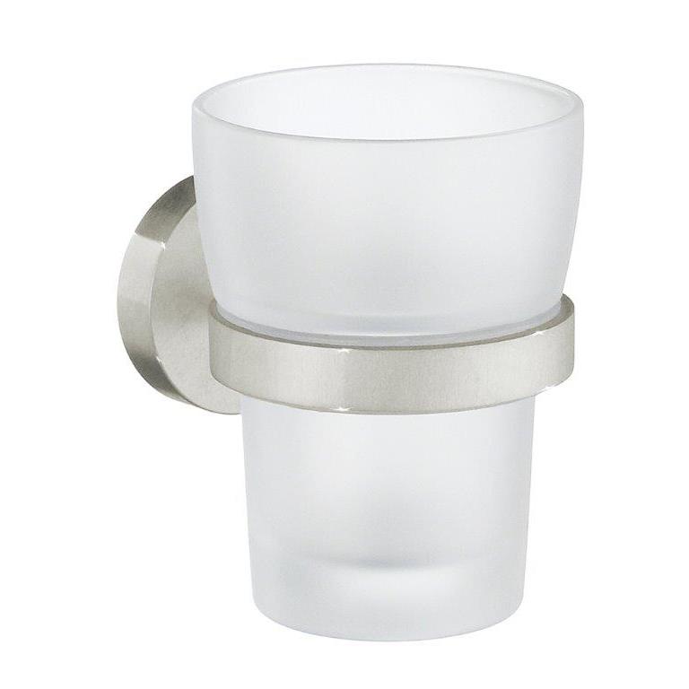 SMEDBO H343N HOME HOLDER W/ FROSTED GLASS TUMBLER IN BRUSHED NICKEL
