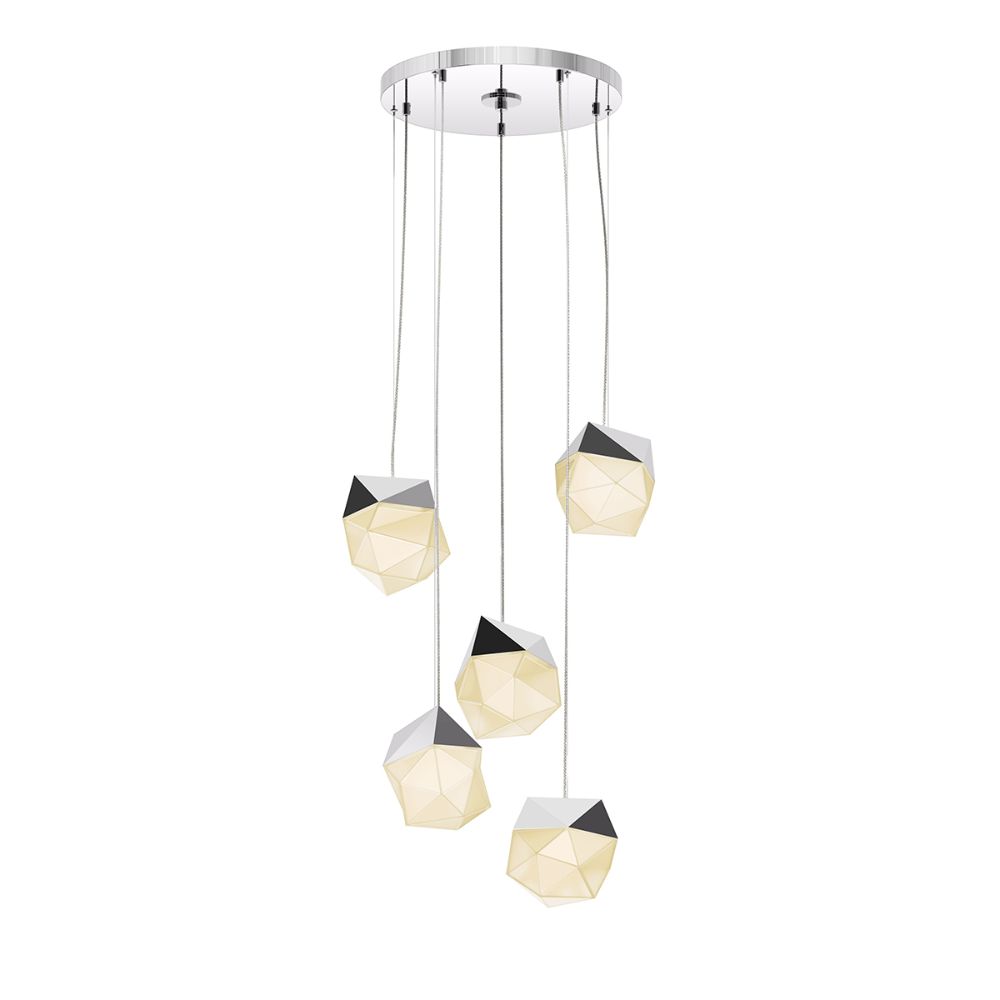Sonneman 3005.01-SML Facets™ 5-Light Round Small LED Pendant in Polished Chrome