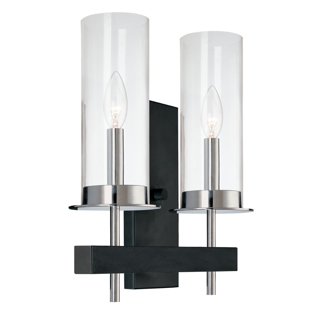 Sonneman 4062.54 Tuxedo Double Sconce in Polished Chrome and Black