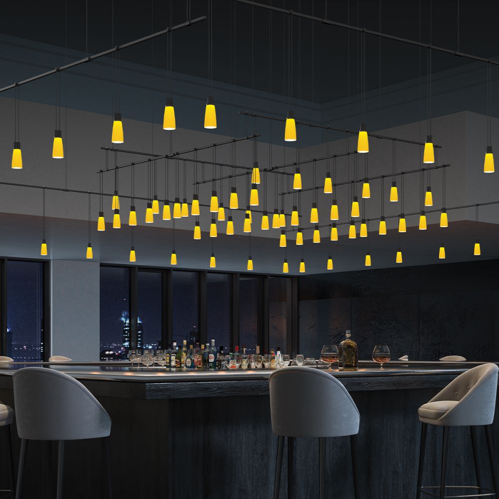 Sonneman SLS0166 Suspenders® Expanded Grid with Amber Tapered Bell Luminaires in Satin Black