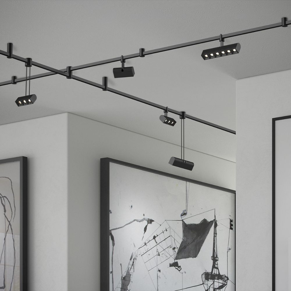 Sonneman SLS1152 Suspenders® 2-Bar Freeform Surface Mount with 3-Cell Luminaires + 6-Cell Luminaires in Satin Black