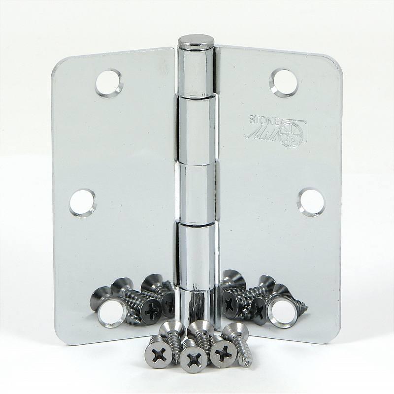 Stone Mill Hardware SMH3514-CH 3.5" Polished Chrome Door Hinge 1/4" Radius with Screws - (2 Pack)