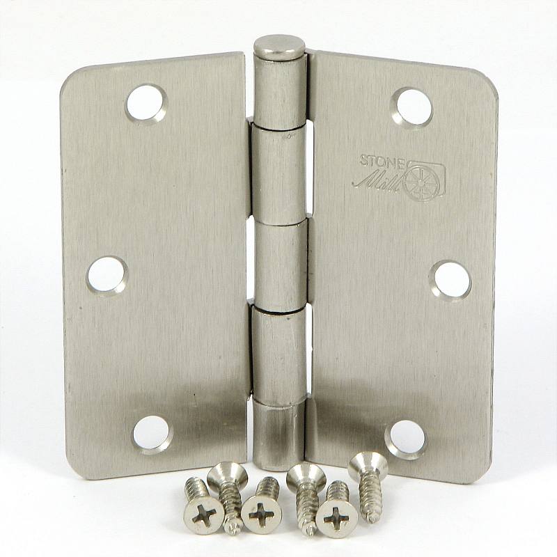  Stone Mill Hardware SMH3514-SN 3.5" Satin Nickel Door Hinge 1/4" Radius with Screws - (2 Pack)