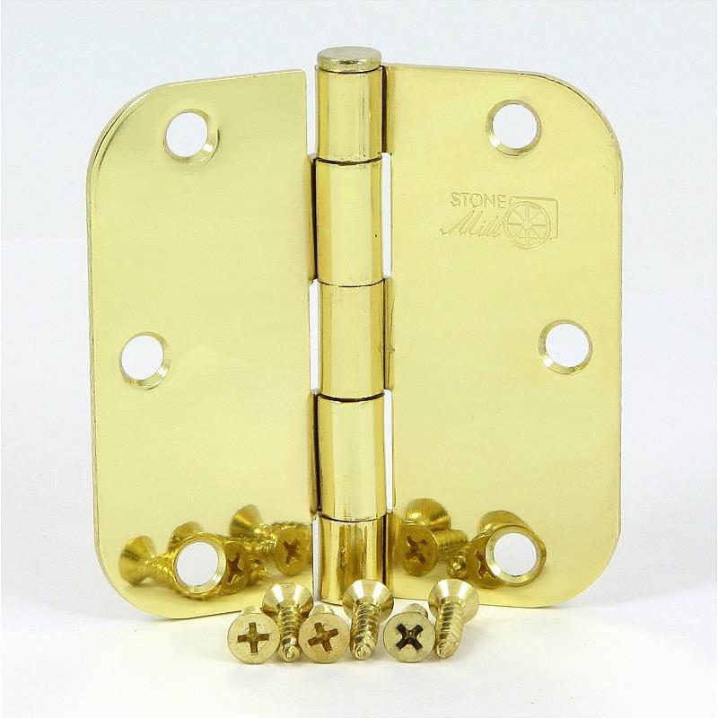  Stone Mill Hardware SMH3558-PB 3.5" Polished Brass Door Hinge 5/8" Radius with Screws - (2 Pack)