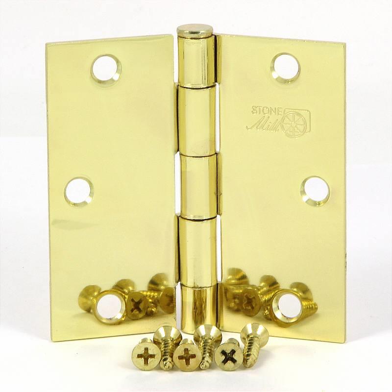 Stone Mill Hardware SMH35SQ-PB 3.5-inch Polished Brass Hinge with Square Corners - (2 Pack)