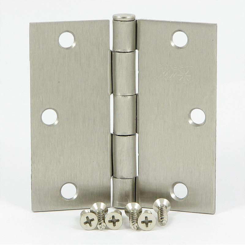 Stone Mill Hardware SMH35SQ-SN 3.5" Satin Nickel Door Hinge Square Corner with Screws - (2 Pack)
