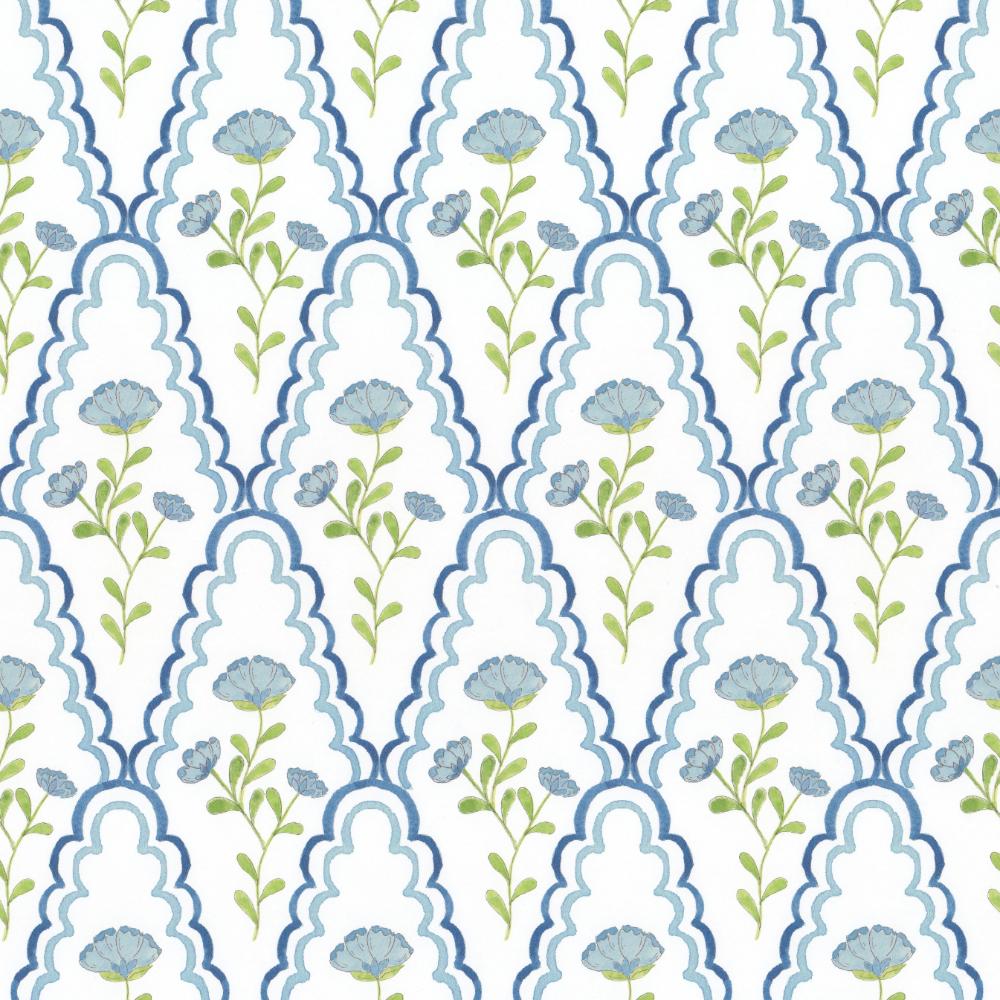 Stout W7848-3 Scallop Floral 3 Denim in Wallpaper