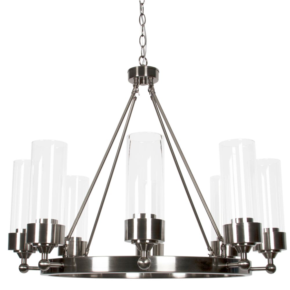 Sunset Lighting F17118-57 Esquire Eight Light Chandelier- Clear Glass, Dimmable - With Antique Gunmetal Finish