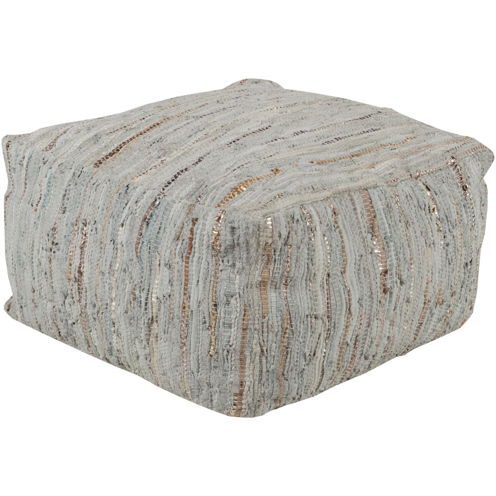 Surya ATPF-002 Anthracite 24 x 24 x 13 Pouf in Black/ Teal/ Silver/ Gold