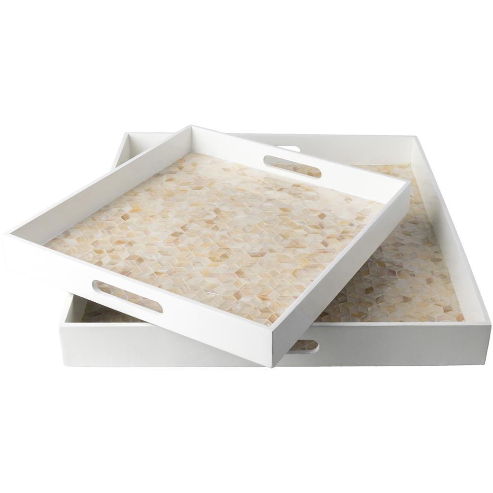 Surya BEE002-SET Tray Set in White, Butter, Beige, Camel