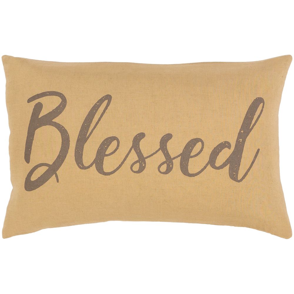 Surya Blessings BSG-002 13"H x 20"W Pillow Cover in Khaki, Dark Brown