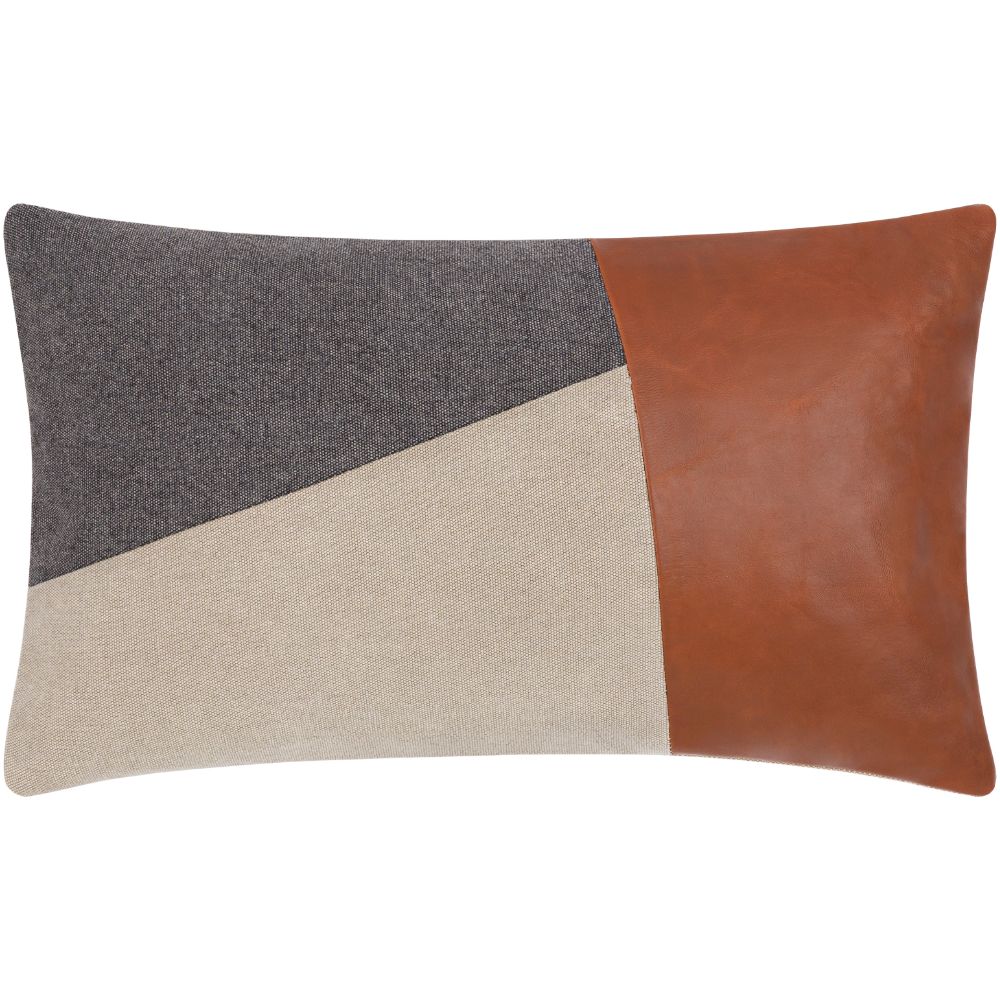 Surya Branson BSN-003 12"H x 20"W Pillow Cover in Dark Brown, Taupe, Charcoal