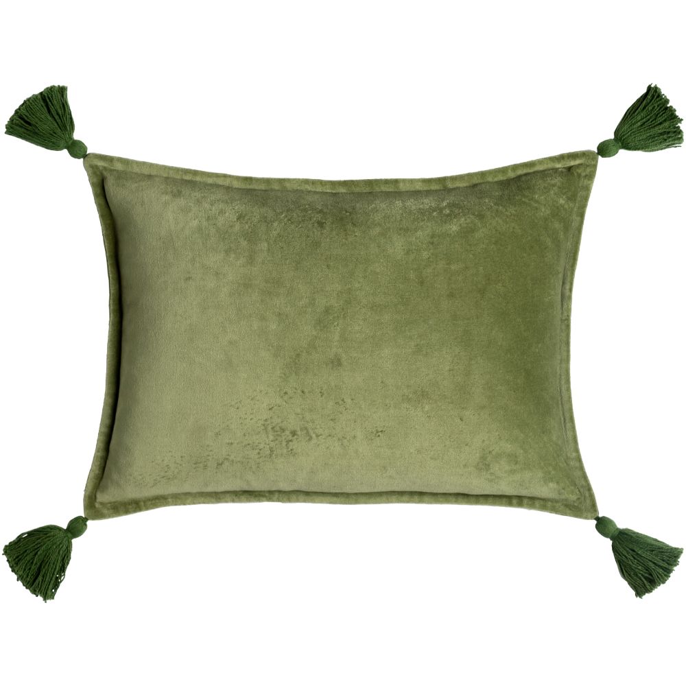 Surya Cotton Velvet CV-046 13"H x 19"W Pillow Cover in Grass Green, Dark Green