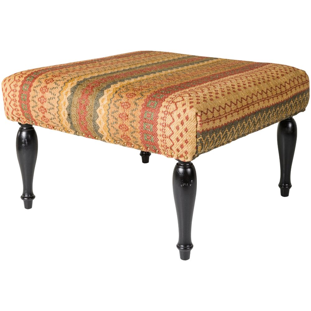 FL1016-808045 Surya Furniture 32 x 32 x 18 Ottoman in Tan/ Rust/ Dark Green/ Camel/ Dark Brown